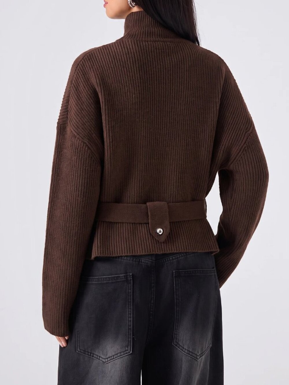 Chocolate Brown Casual Women's Cardigan - Picture 2 of 7